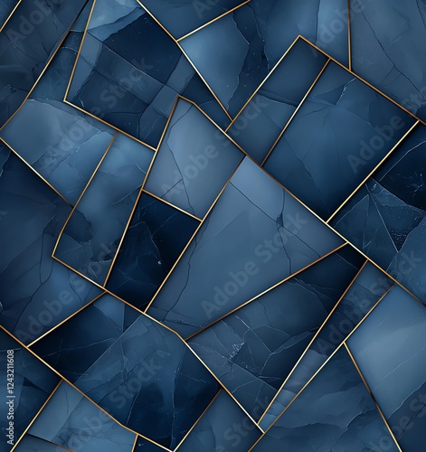 Wallpaper Mural A stunning abstract design featuring a mosaic of deep blue and black shapes, accented with thin golden lines, perfect for backgrounds, websites, and creative projects. Torontodigital.ca