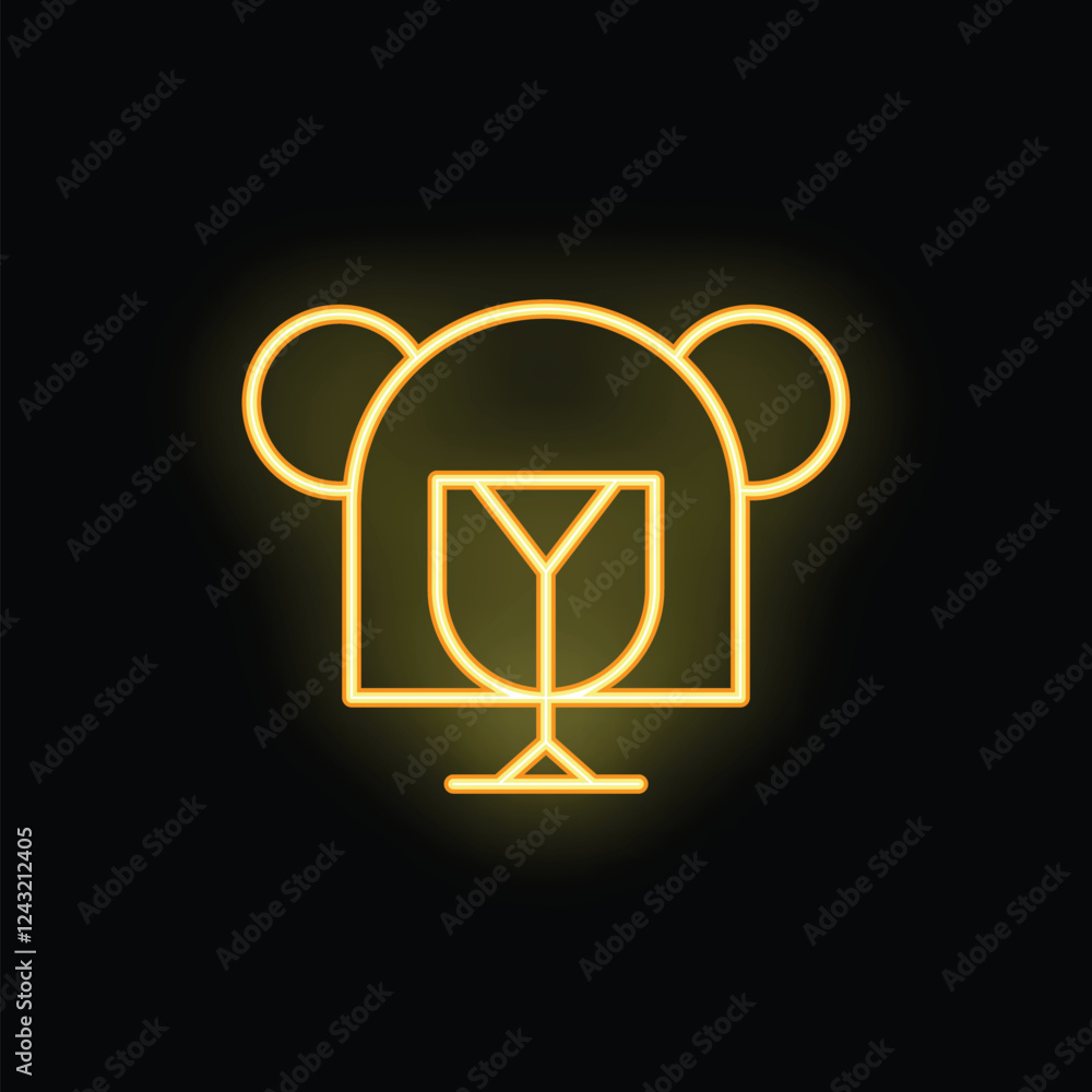 Glowing neon sign of a fragile symbol inside the head of a bear, ideal for concepts of caution, care, and protection Glowing neon sign of a fragile symbol inside the head of a bear, ideal for concepts of caution, care, and protection