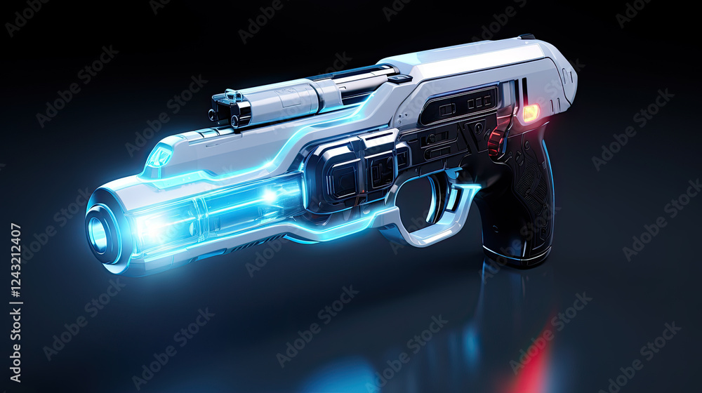 Futuristic Energy Weapon: Glowing Plasma on Dark Reflective Surface Futuristic Energy Weapon: Glowing Plasma on Dark Reflective Surface