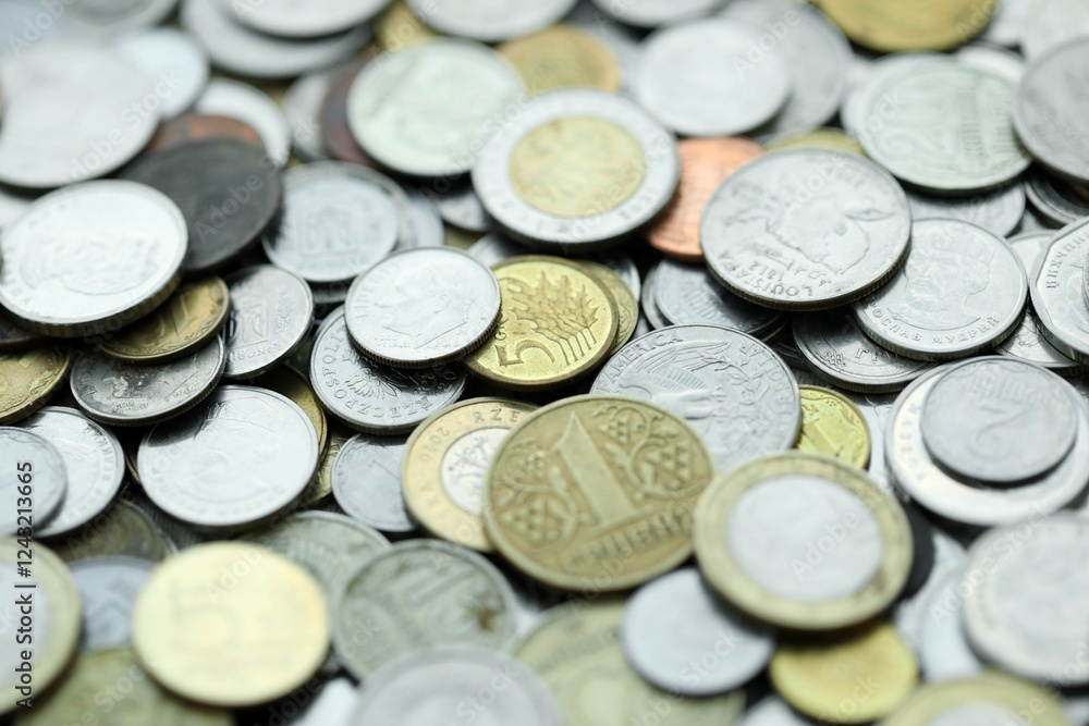 Big pile of different coins from various currencies and different countries around the world. Currency exchange Big pile of different coins from various currencies and different countries around the world. Currency exchange