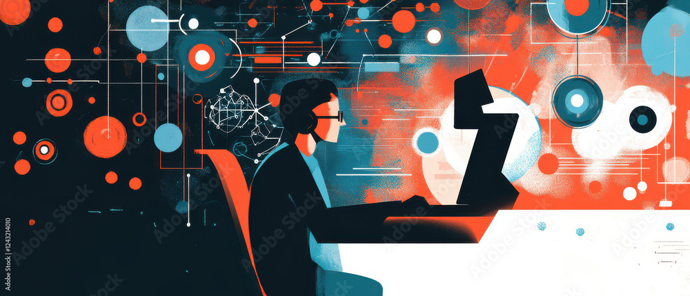 Obraz premium Data scientist coding with machine learning algorithms, using technology and data visualization. scene conveys sense of innovation and analytical thinking