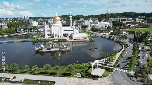 Sultan Omar Ali Seyfeddin Mosque Aerial View. Bandar Seri Begawan, the capital of Brunei Darussalam. Borneo. Southeast Asia