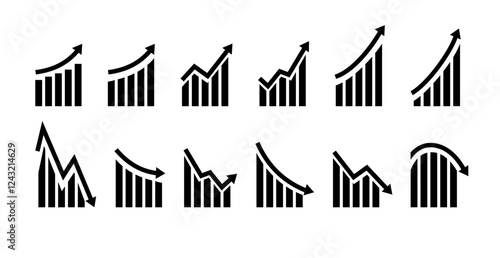 Growth vector icon. Graph or diagram with arrow going up and down. Vector