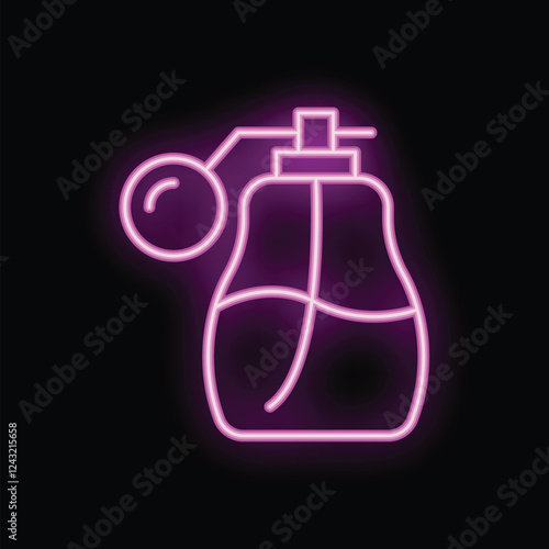 Neon sign showing a perfume bottle glowing on black background
