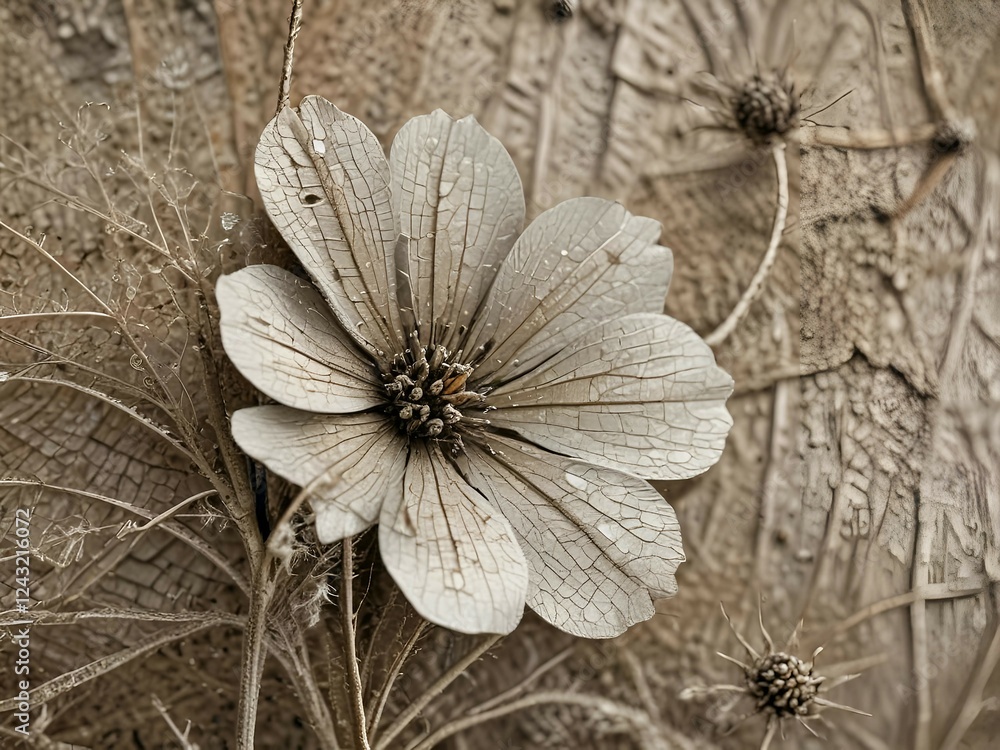 Naklejka premium A close-up of a dried flower, showcasing its intricate textures and faded petals.