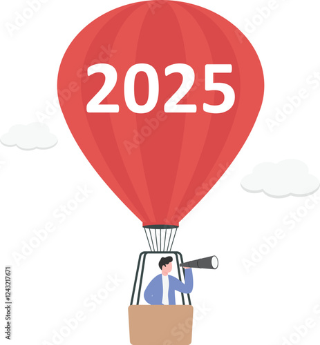 Obraz na plátne Businessman Running on 2025,2026,2027 years go to goal or way further concept Flat Vector cartoon illustration