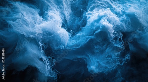 Mysterious Blue Waves: Soft, Ethereal Clouds Swirling in Deep Ocean Tones, Creating a Calm and Dreamy Atmosphere