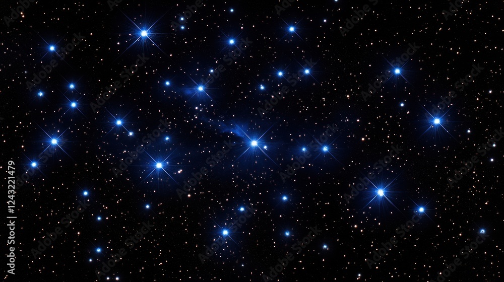 A starry night sky filled with bright blue stars and distant celestial objects. A starry night sky filled with bright blue stars and distant celestial objects.