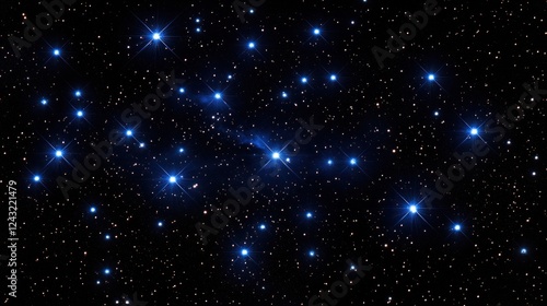 A starry night sky filled with bright blue stars and distant celestial objects.