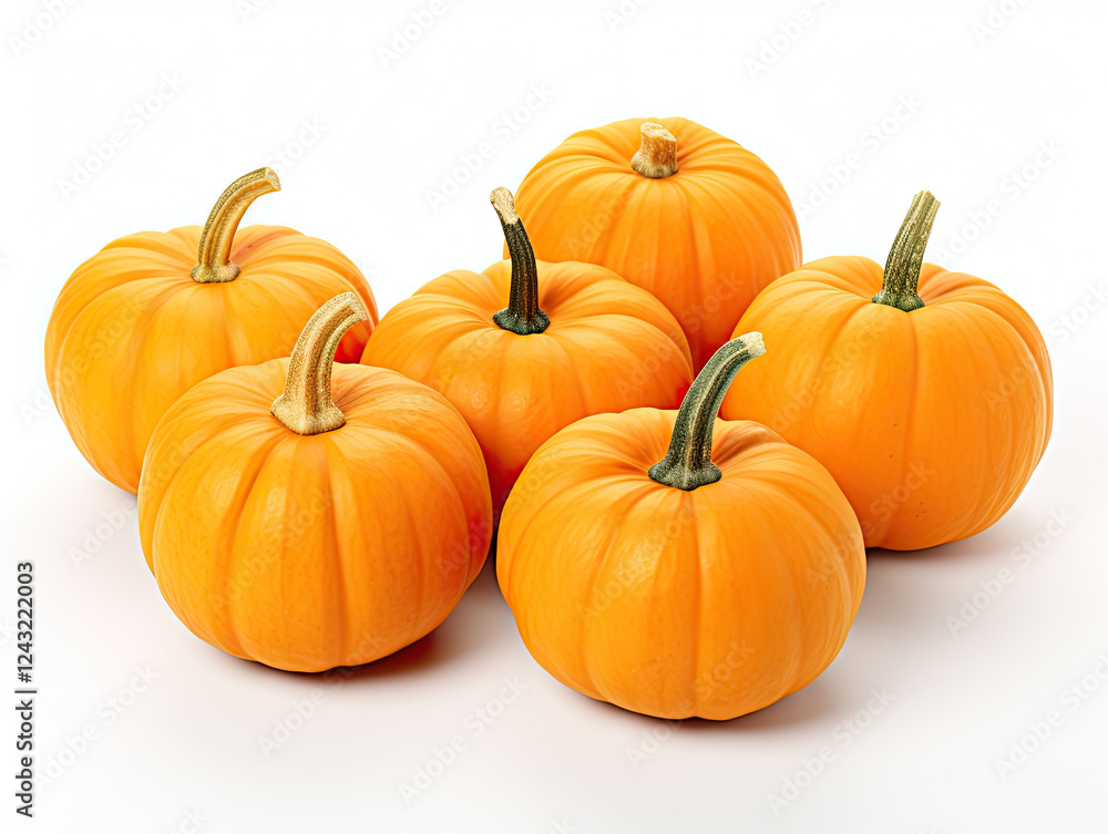 A Group of Small Orange Pumpkins on White Background A Group of Small Orange Pumpkins on White Background