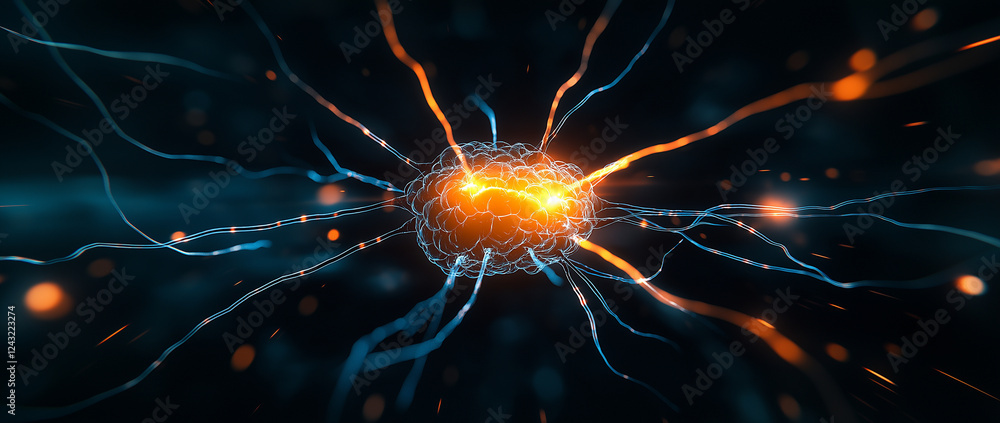 Abstract neural network illustration with glowing connections and vibrant colors, representing complexity of brain activity and neural interactions Abstract neural network illustration with glowing connections and vibrant colors, representing complexity of brain activity and neural interactions