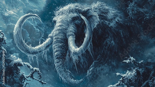 A vector illustration of an ancient glacial mammoth fur texture with icy, frost-bitten tangled hair.