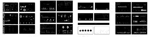 Collection of abstract data visualizations with various graphs and charts showcasing trends and patterns
