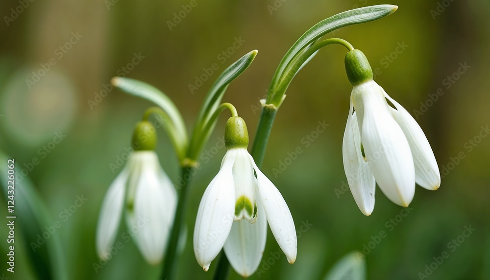 Delicate White Snowdrops in Natural Setting with Soft Focus Background Delicate White Snowdrops in Natural Setting with Soft Focus Background