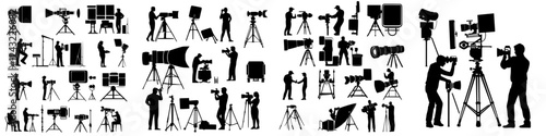 Silhouettes of filmmakers and equipment in various poses during a creative shoot setup at sunset