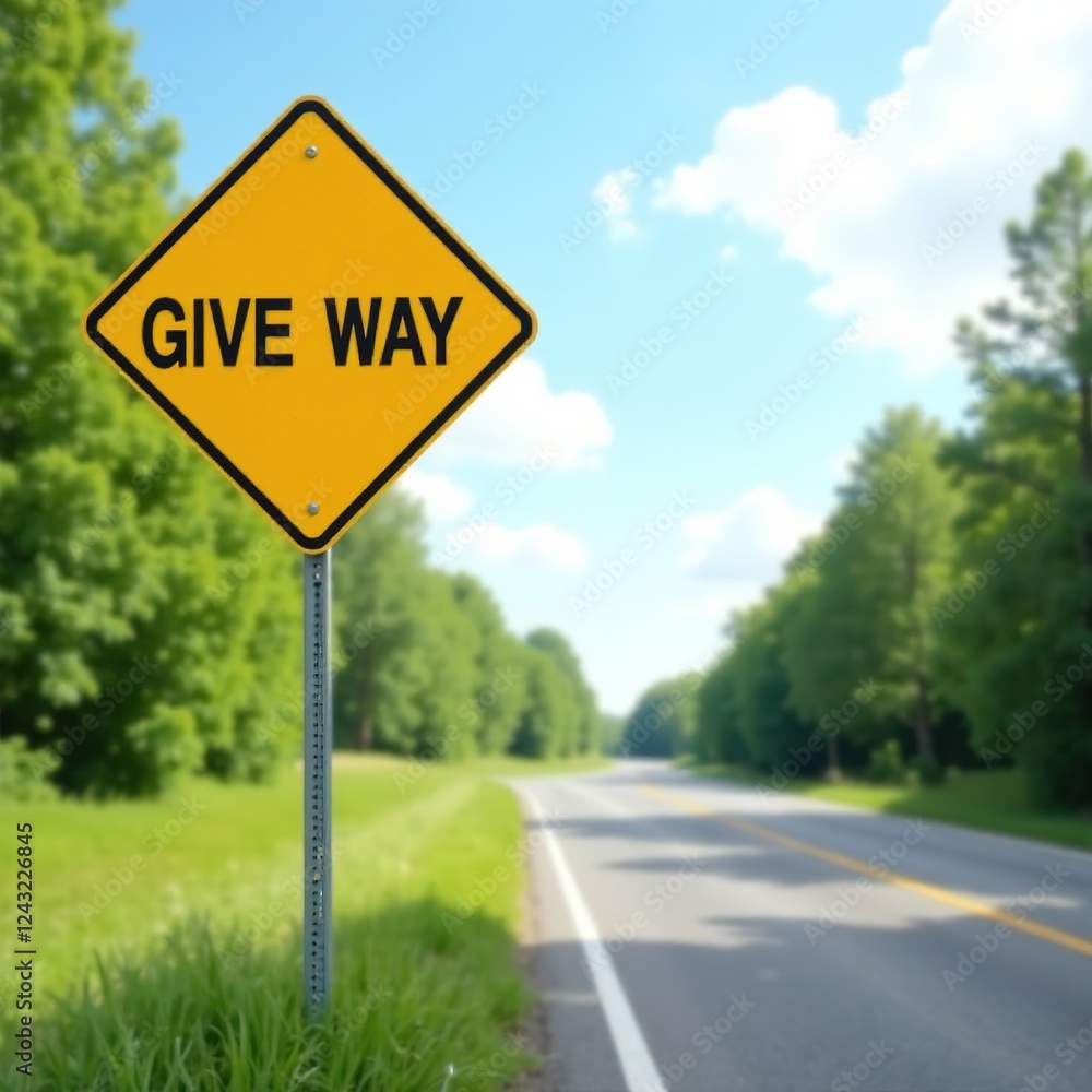 Summer Road Intersection Give Way Sign Summer Road Intersection Give Way Sign