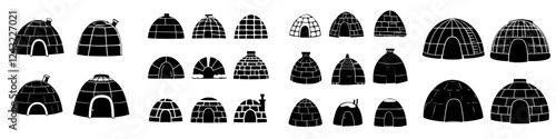 Various styles of traditional igloos depicted in a simplified graphic design format