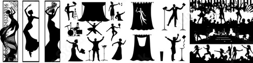 Silhouettes of dancers and performers in a festive atmosphere highlighting a vibrant nightlife experience