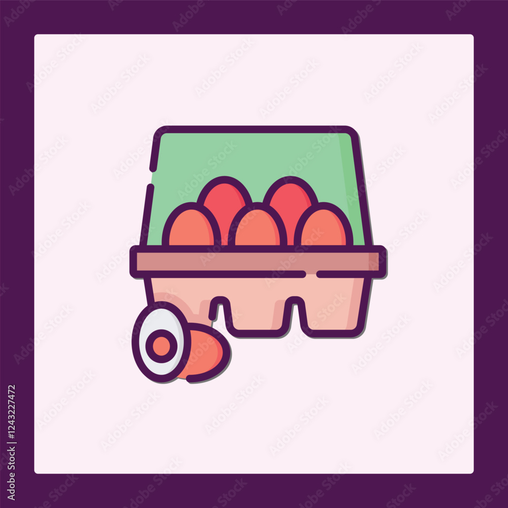 Fototapeta premium Charming Cartoon Egg Carton Icon Illustration