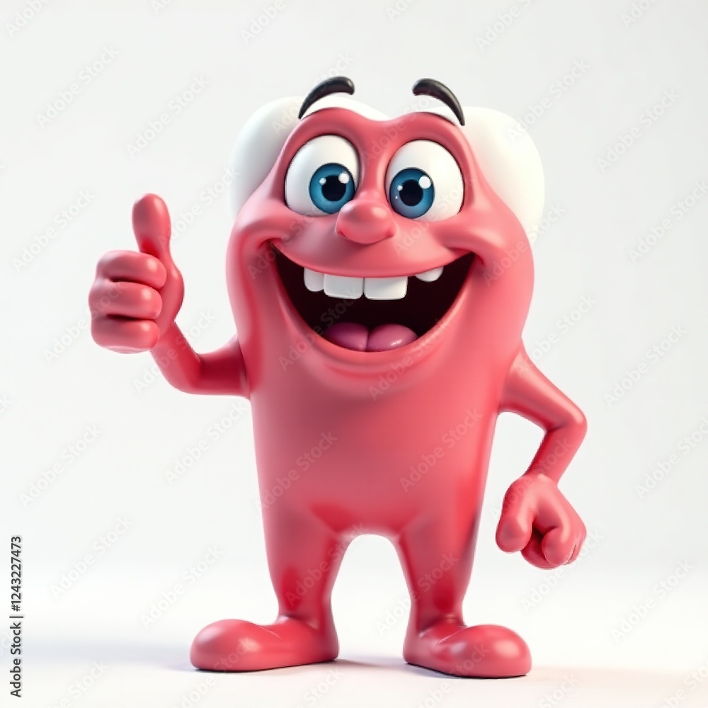 Fototapeta premium Smiling White Tooth Character Thumbs Up