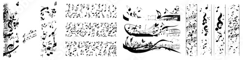 Decorative musical notes and patterns create an artistic composition for creative projects or music-themed decor