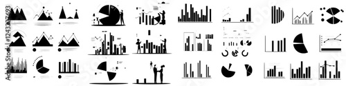 Visual representations of data analysis showcasing various chart types in a modern design style