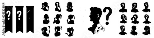 Silhouettes of diverse individuals and decorative elements creating a sense of mystery and intrigue about identity and expression