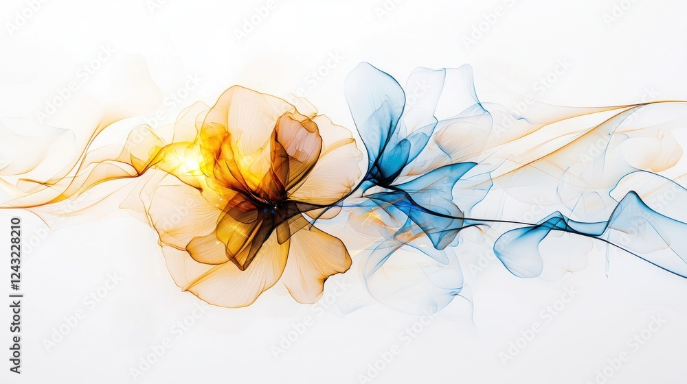 Fototapeta premium Abstract Gold and Blue Ink Flower Design