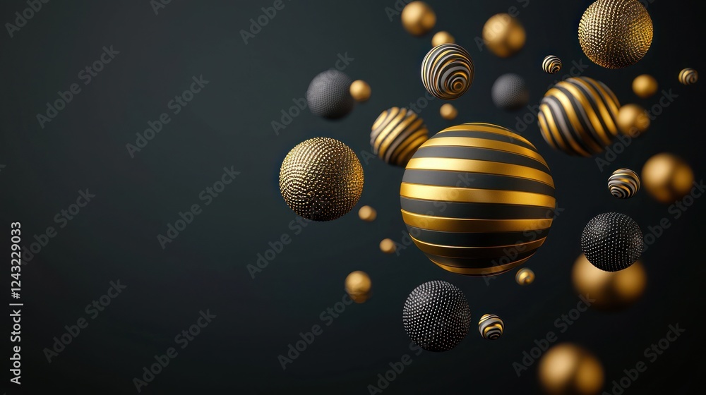 Fototapeta premium Abstract Gold and Black Spheres on Dark Background