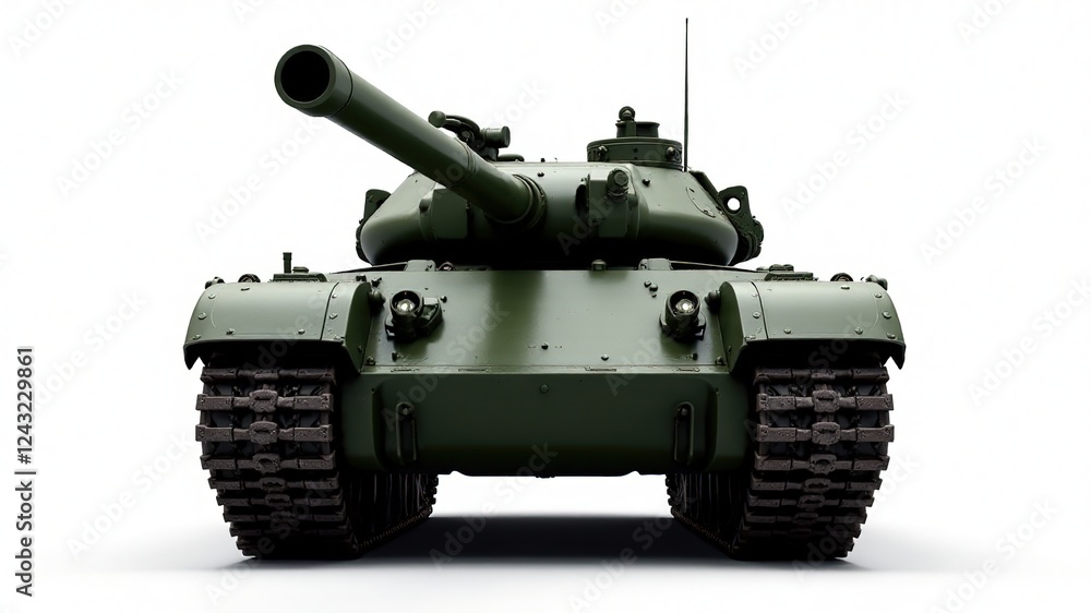 Military Tank Cannon Close-up, Green, Tracks, Front View Military Tank Cannon Close-up, Green, Tracks, Front View