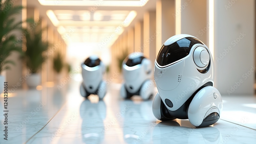 Hotel Delivery Robots - Touchless Service 3D Render Hotel Delivery Robots - Touchless Service 3D Render