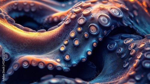 A vector illustration of a dimension-warping cephalopod skin texture with continuously morphing patterns. photo