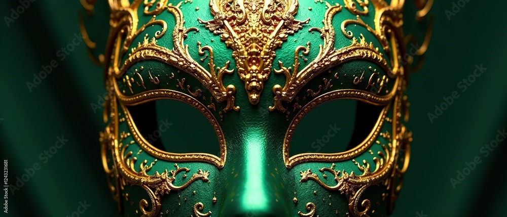 Naklejka premium Golden Mask, Majestic Eyes, Green Pattern