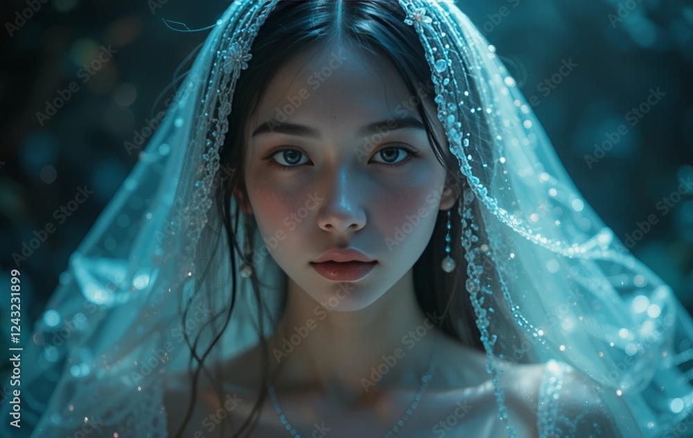 An ethereal portrait of a woman with dreamy hues and a serene expression An ethereal portrait of a woman with dreamy hues and a serene expression