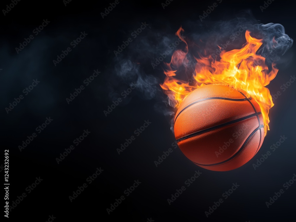Blazing Basketball with Intense Flames and Smoke on a Dark Background Blazing Basketball with Intense Flames and Smoke on a Dark Background