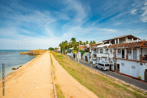 Galle Fort, Sri Lanka. Rampart and beach view