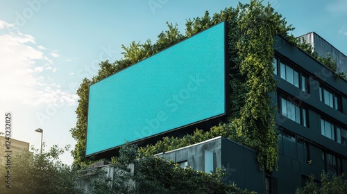 Wallpaper Mural Green Building with Digital LED Billboard Mockup Surrounded by Foliage in Urban Environment on Bright Sunny Day Torontodigital.ca