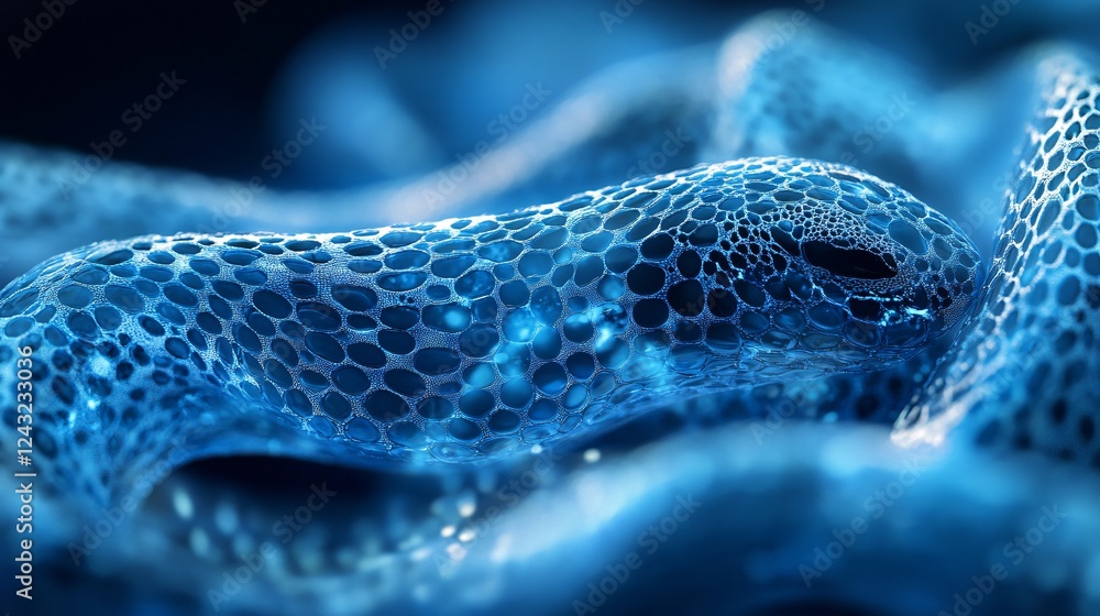 A vector illustration of a bio-synthetic deep-sea serpent skin texture with transparent morphing structures.
