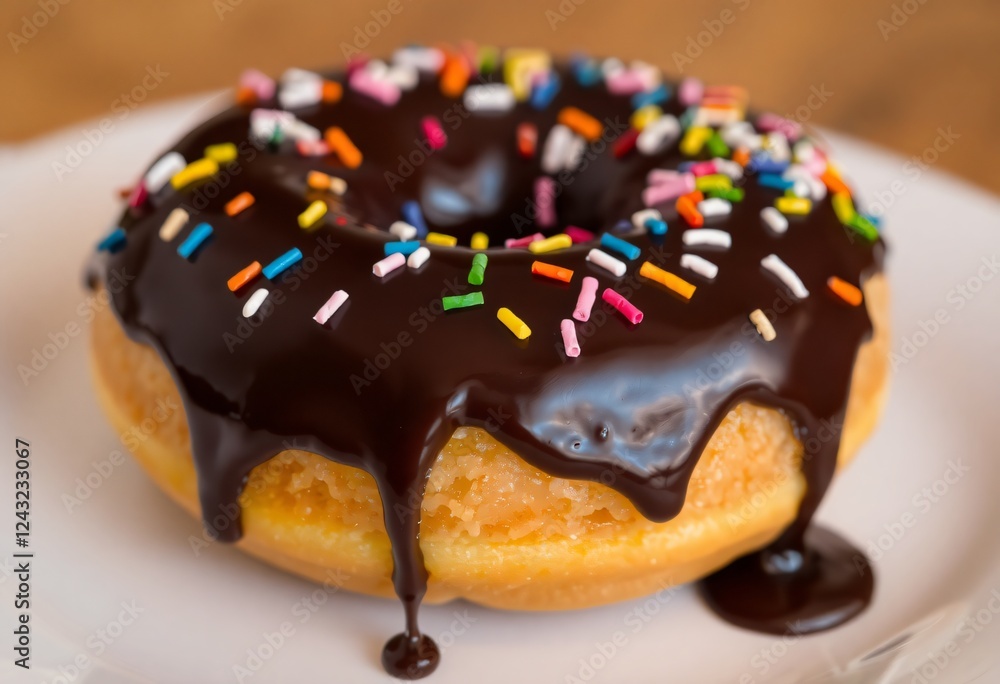Delicious chocolate donut and cake with creamy icing on a white plate Delicious chocolate donut and cake with creamy icing on a white plate