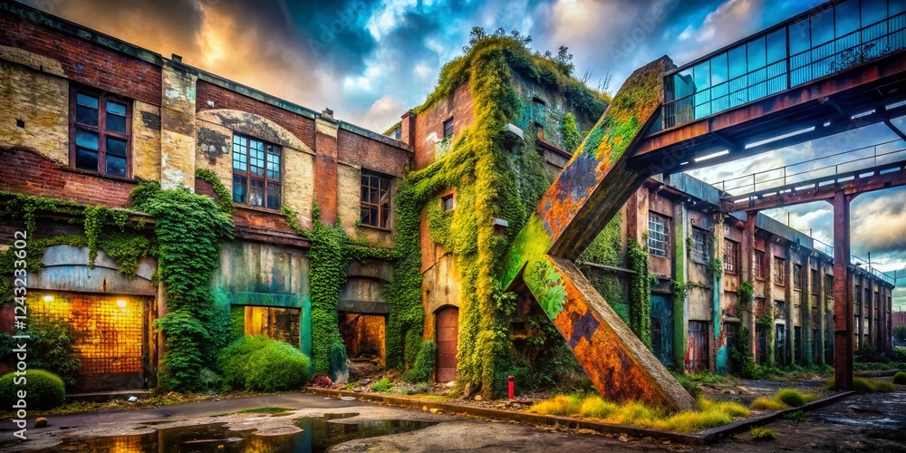 Fototapeta premium Abandoned Industrial Building - Overgrown