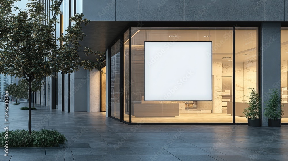 Empty Advertising Space on Modern Retail Storefront with Clean Architecture and Urban Surroundings for Marketing Needs Empty Advertising Space on Modern Retail Storefront with Clean Architecture and Urban Surroundings for Marketing Needs