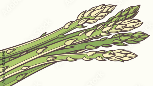 Watercolor close-up of asparagus stalks with vibrant green hues, fresh and appetizing culinary inspiration with copy space  