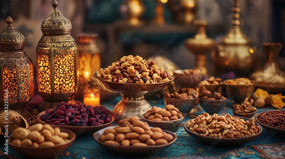 Ramadan Kareem! Join us for a traditional iftar meal, featuring nuts, dried fruits, and lanterns with candles. Celebrate this holiday with delicious food and good company. Ramadan Kareem! Join us for a traditional iftar meal, featuring nuts, dried fruits, and lanterns with candles. Celebrate this holiday with delicious food and good company.