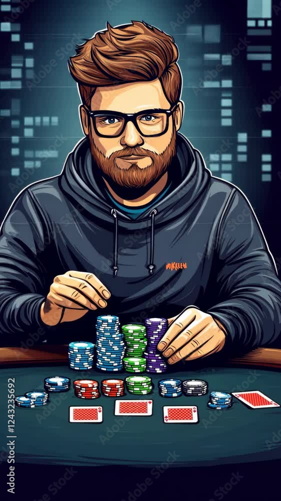 Skilled poker player focuses on strategy and tactics at a casino table during a high-stakes game