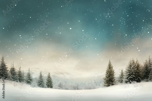 Wallpaper Mural Snow falls gently on a tranquil winter landscape with evergreen trees in a serene mountain setting at dusk Torontodigital.ca