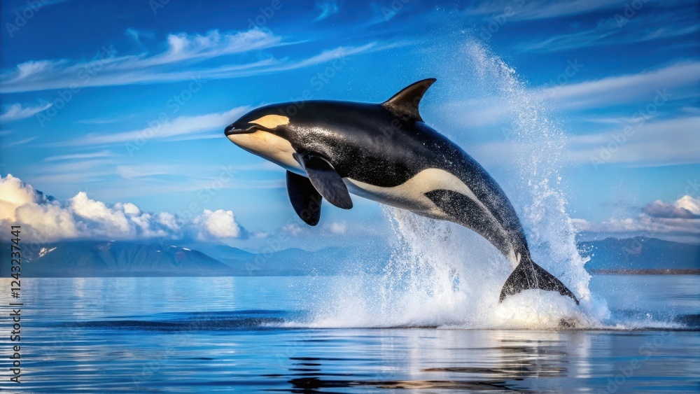 Majestic Orca Leaps from Ocean Depths, a Breathtaking Display of Aquatic Power and Grace Under a Vivid Sky Majestic Orca Leaps from Ocean Depths, a Breathtaking Display of Aquatic Power and Grace Under a Vivid Sky