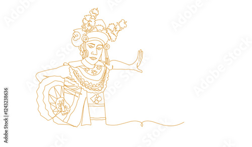Traditional balinese dance line art illustration. Illustration of balinese woman in traditional clothing.