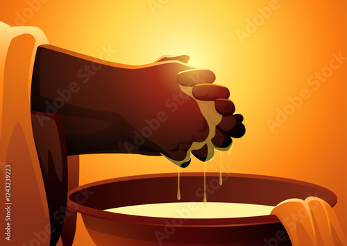 Pontius Pilate washing his hands, symbolizing his act of distancing himself from responsibility during the trial of Jesus. Perfect for religious themes, biblical storytelling, Easter related content