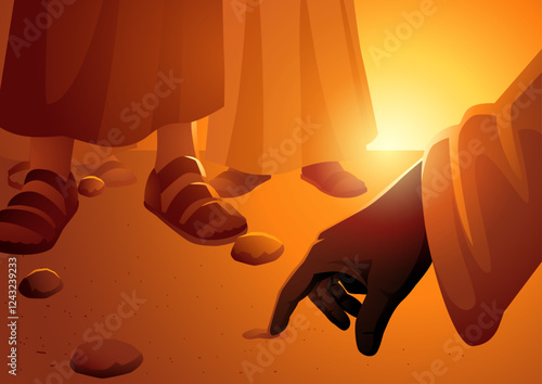 Jesus wrote with his finger in the dirt, symbolizing the message, He who is without sin cast the frst stone. Captures the essence of forgiveness, judgment, and moral reflection