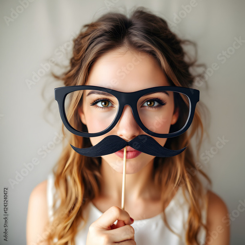 Woman with Mustache and Glasses Funny Photo Booth Prop